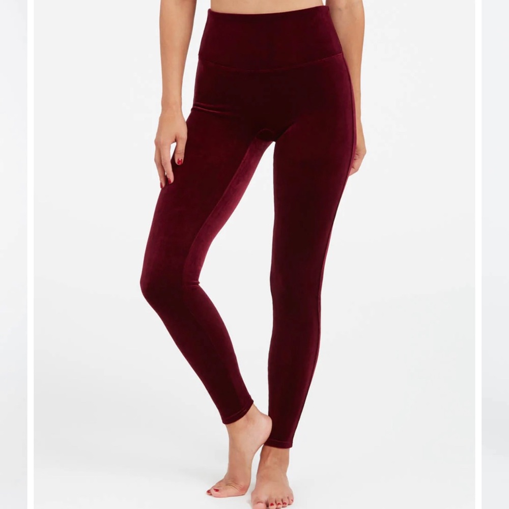 Spanx Velvet Leggings, Large, Rich Burgandy